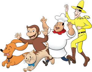 Curious Georgeand Friends Illustration PNG Image