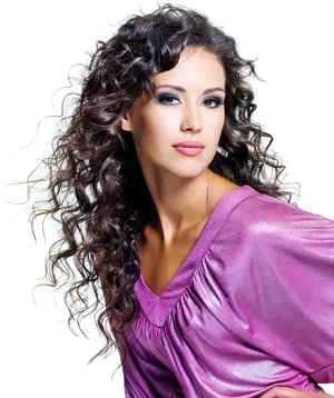 Curly Haired Womanin Purple Top PNG Image