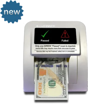 Currency Authentication Machine Displaying Passed100 Dollar Bill PNG Image