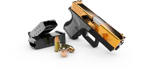 Custom Gold Black Glock Pistol PNG Image