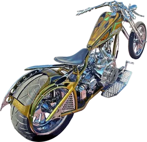 Custom Golden Chopper Motorcycle PNG Image