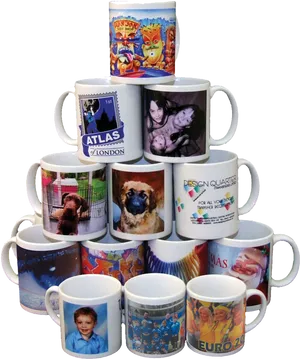 Custom Printed Mugs Collection PNG Image