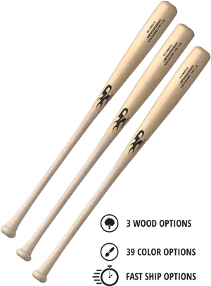 Custom Wooden Baseball Bats Options PNG Image