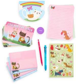 Cute Animal Stationery Set PNG Image