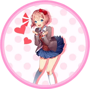 Cute Anime Girlwith Hearts PNG Image