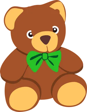 Cute Brown Teddy Bear Green Bow PNG Image