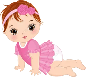 Cute Cartoon Baby Girlin Pink Dress PNG Image