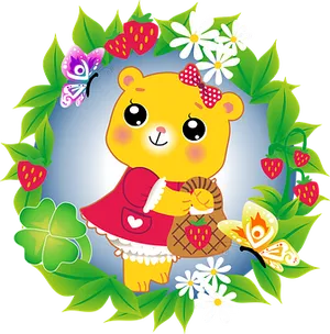 Cute Cartoon Bearin Garden PNG Image