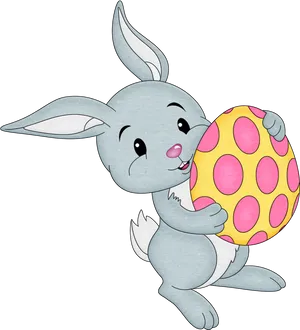 Cute Cartoon Bunny Holding Easter Egg PNG Image