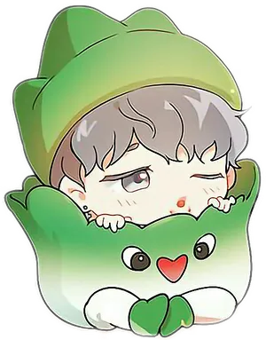 Cute Cartoon Characterin Green Hat PNG Image