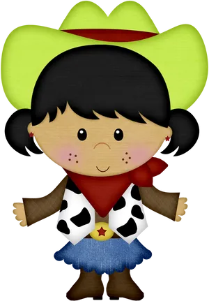 Cute Cartoon Cowgirl Illustration.png PNG Image