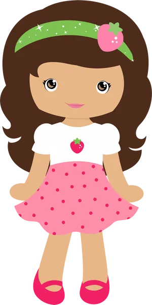 Cute Cartoon Dollwith Strawberry Theme PNG Image