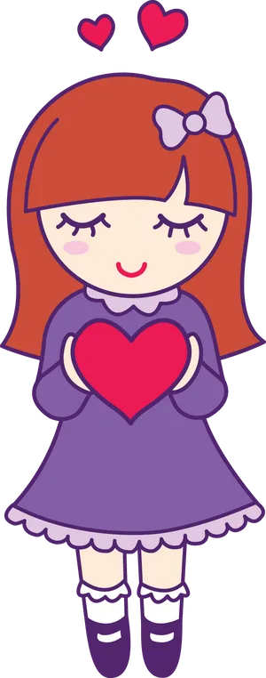 Cute Cartoon Girl Holding Heart PNG Image