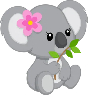 Cute Cartoon Koalawith Flower PNG Image