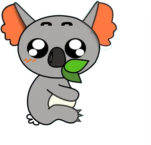 Cute Cartoon Koalawith Leaf PNG Image