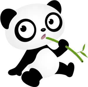 Cute Cartoon Panda Eating Bamboo PNG Image