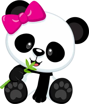 Cute Cartoon Pandawith Bow PNG Image