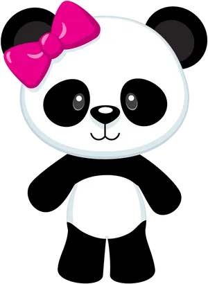 Cute Cartoon Pandawith Pink Bow PNG Image