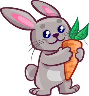 Cute Cartoon Rabbit Holding Carrot PNG Image