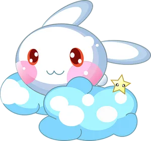 Cute Cartoon Rabbiton Clouds PNG Image