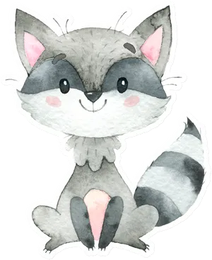 Cute Cartoon Raccoon Watercolor PNG Image