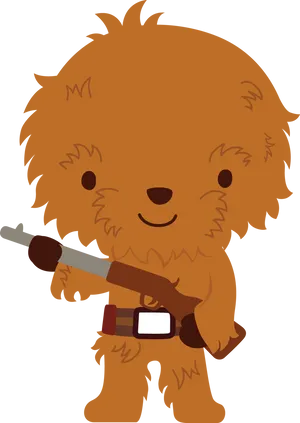 Cute Cartoon Wookieewith Bowcaster PNG Image