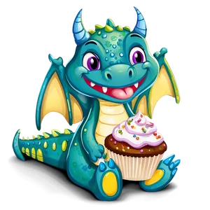 Cute Dragon With Cupcake Png Tjg PNG Image