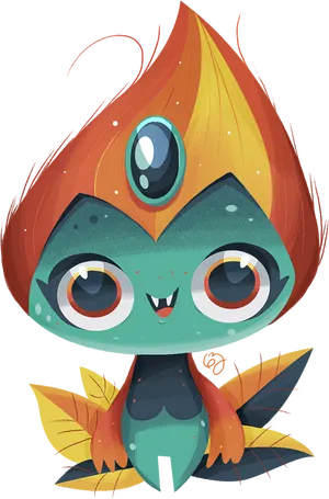 Cute_ Fire_ Elemental_ Monster PNG Image