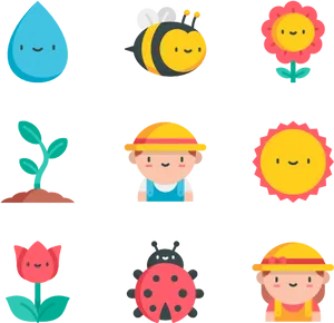 Cute Garden Characters Set PNG Image