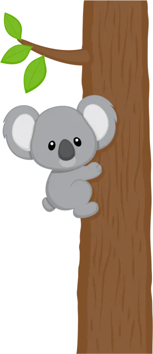 Cute Koala Cartoon Tree Climbing PNG Image