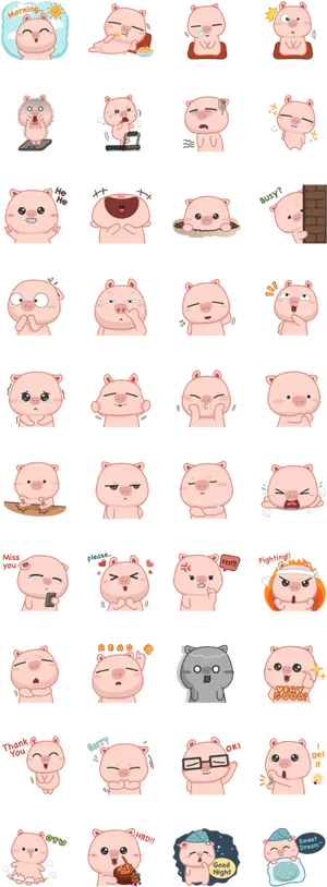 Cute Piglet Emoticons Collection PNG Image