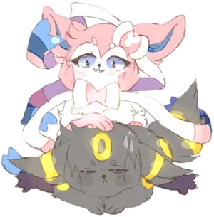 Cute Sylveon Umbreon Fanart PNG Image