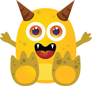 Cute Yellow Cartoon Monster PNG Image