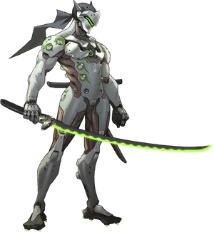 Cybernetic Ninja Genjiwith Green Sword PNG Image