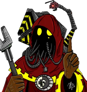 Cybernetic Priest Cartoon Art PNG Image