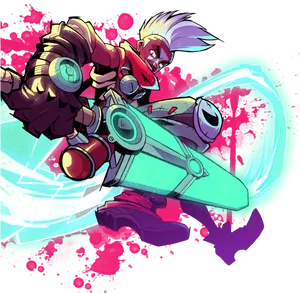 Cybernetic Warrior Action Pose PNG Image