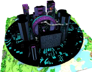 Cyberpunk City Cake Design PNG Image