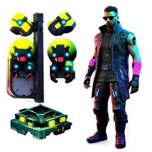 Cyberpunk Game Character Neon Png Red PNG Image