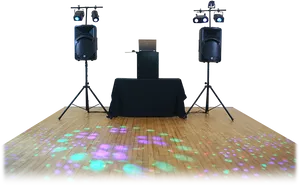 D J Setup Stagewith Lightsand Speakers PNG Image