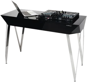 D J Setupwith Laptopand Controlleron Table PNG Image