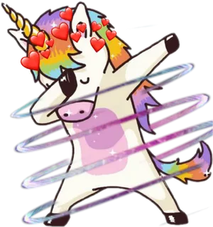 Dabbing_ Unicorn_with_ Hearts.png PNG Image