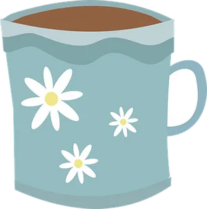 Daisy Decorated Mug Fullof Coffee PNG Image