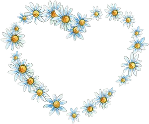 Daisy Heart Frameon Black Background PNG Image