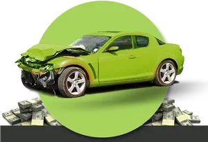 Damaged Green Car Crash Costs PNG Image