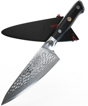 Damascus Chef Knifewith Sheath PNG Image