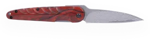 Damascus Steel Pocket Knifewith Red Handle PNG