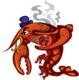 Dapper Crayfish Smoking Pipe PNG Image