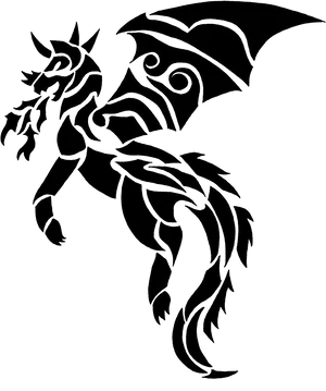 Dark Outline Mythical Creature Tattoo Design PNG Image