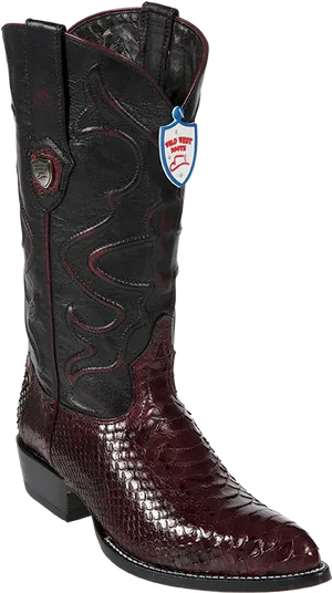 Dark Red Cowboy Bootwith Embossed Design PNG Image