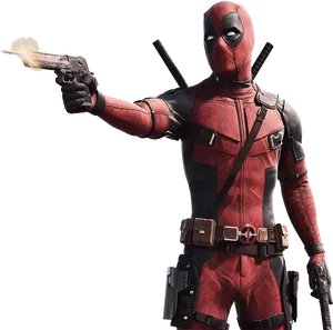 Deadpool_ Firing_ Pistol PNG Image